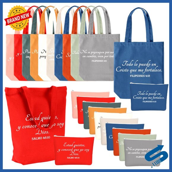 Religious Tote and Makeup Bag Set Canvas Bible Verse Gift Bulk Pack